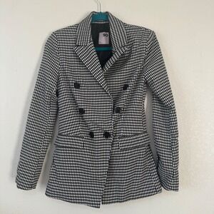 SO Womens Black White Houndstooth‎ Double Breasted Blazer Jacket XS